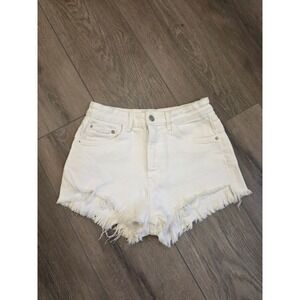 Zara Women's Size 4 White Denim Distressed‎ Fray Cuff 2" Inseam Shorts